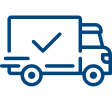 Blue delivery truck icon with checkmark for shipping confirmation