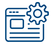 Blue website optimization icon with browser window and gear symbol