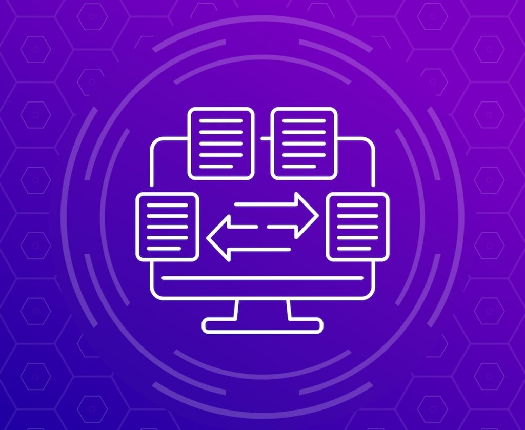 purple illustration of EDIFACT format documents for electronic data interchange