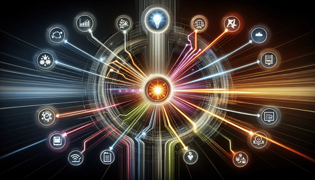 interconnected lines and process icons